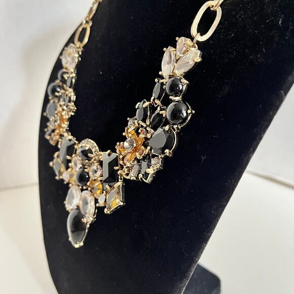 Goldtone Statement Collar Necklace Black Citrine Peridot Fashion Oval Link Glam - Picture 5 of 13